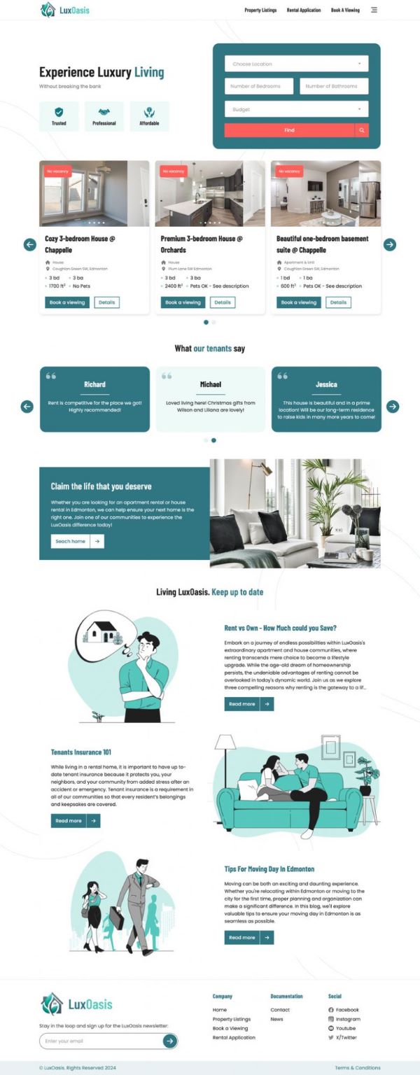 Website Luxoasisliving - Cho thuê nhà/phòng