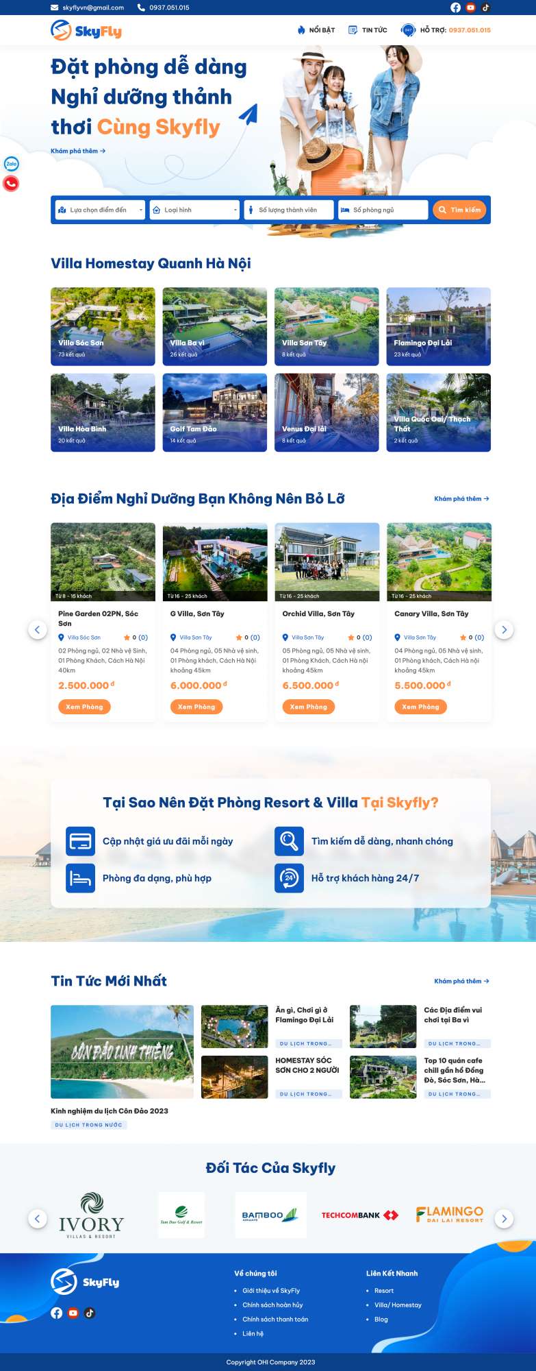 Website SkyFly - Đặt tour, homestay